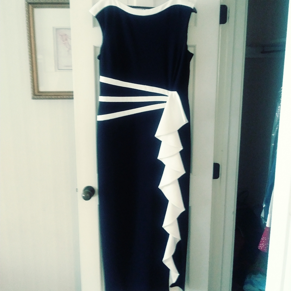 Gorgeous Midnight Blue/Vanilla ruffle gown
